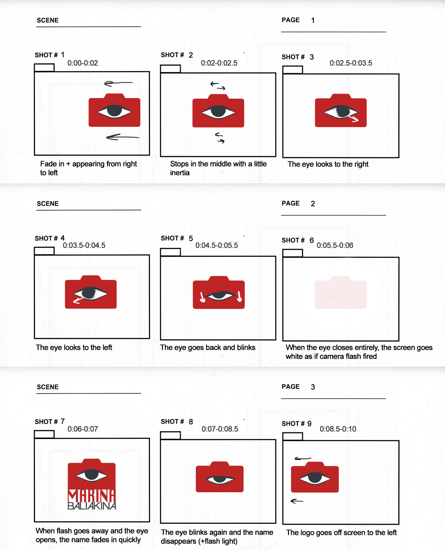 Storyboard for Marina personal logo animation