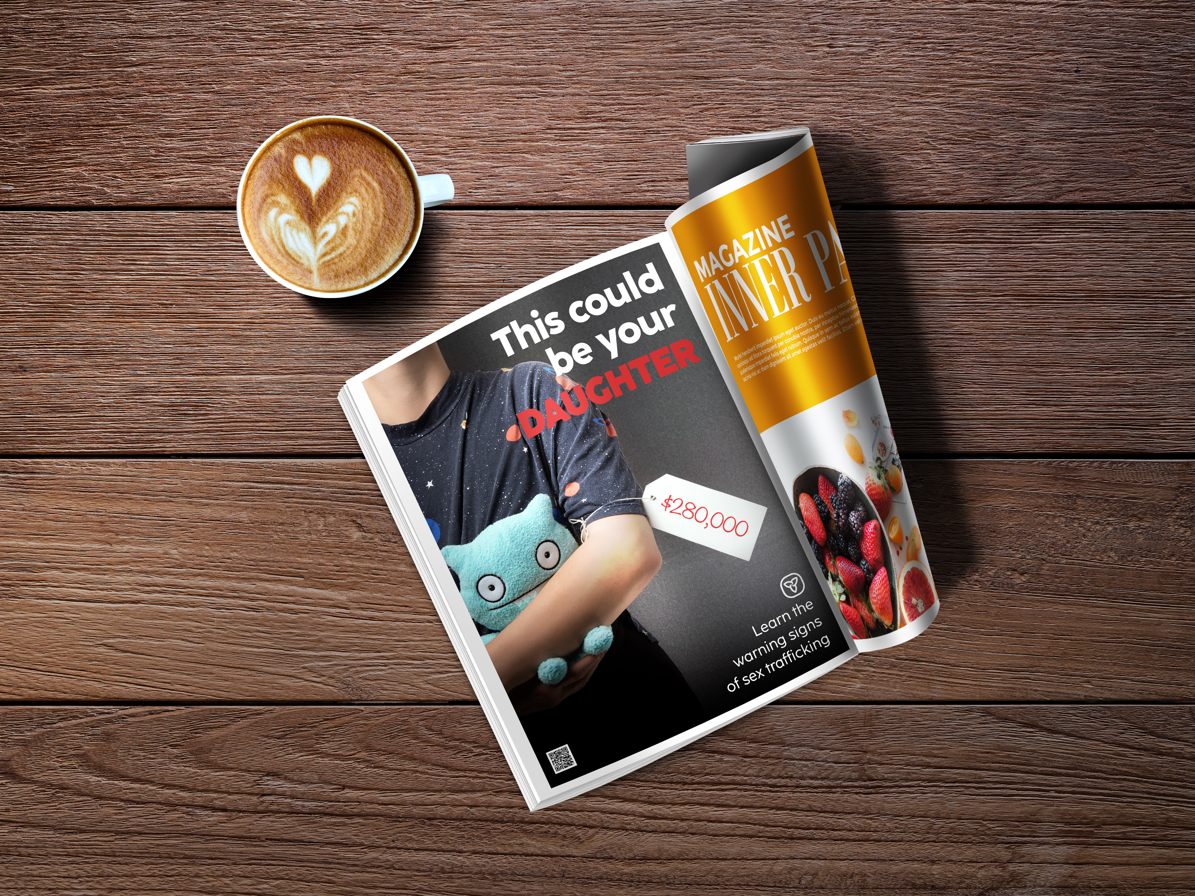 Sex trafficking awareness PSA magazine mockup